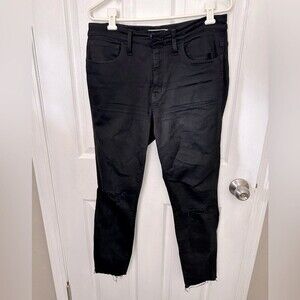 Madewell 10" High Riser Skinny Skinny Jeans Black Ripped Knees Raw hem Size 30